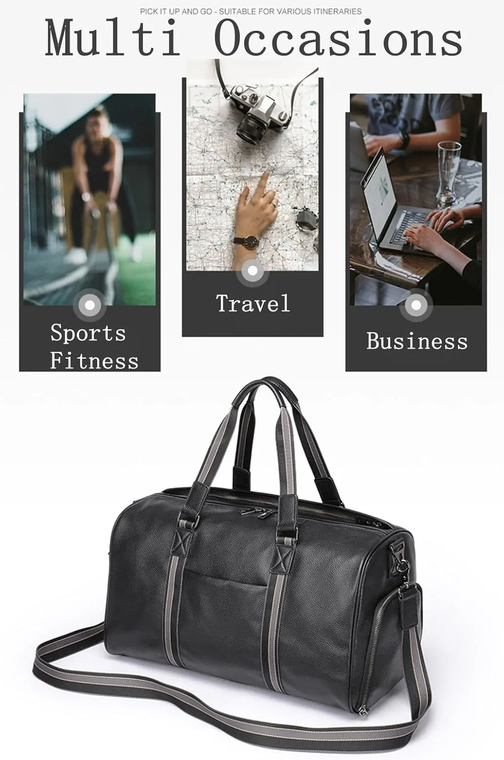Duffle Bag for Men Genuine Leather Travel Duffel Bag Overnight Weekender Bag for Traveling Crocodile Black