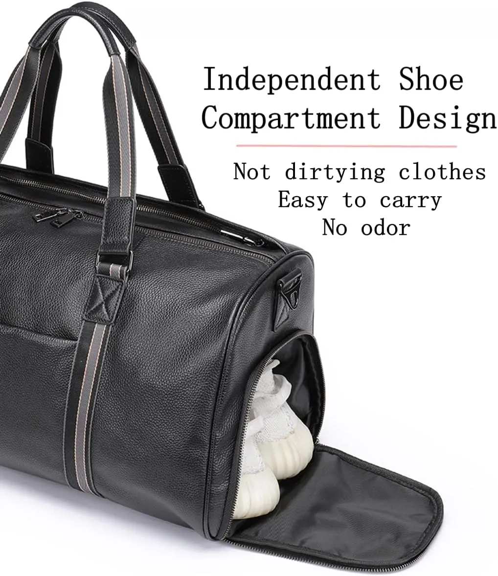 Duffle Bag for Men Genuine Leather Travel Duffel Bag Overnight Weekender Bag for Traveling Crocodile Black