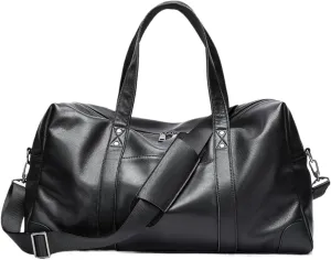 Duffle Bag for Men Genuine Leather Travel Duffel Bag Overnight Weekender Bag for Traveling Movable Strap Black