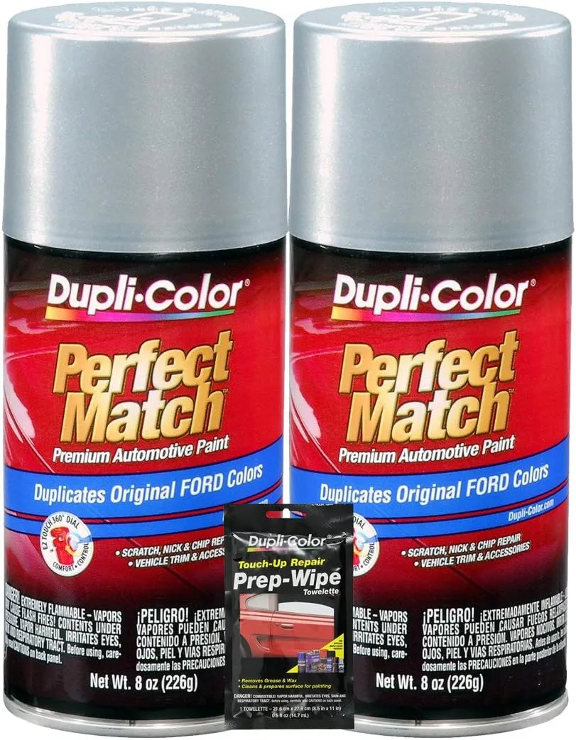 Dupli-Color Silver Metallic Exact-Match Automotive Paint for Ford Vehicles - 8 oz, Bundles with Prep Wipe (3 Items)