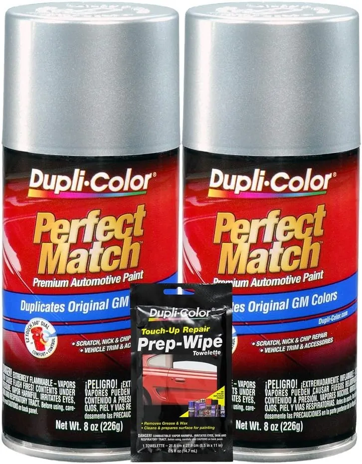 Dupli-Color Silver Metallic Perfect Match Automotive Paint For GM Vehicles - 8 oz, Bundles with Prep Wipe (3 Items)