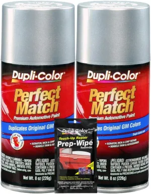 Dupli-Color Silver Metallic Perfect Match Automotive Paint For GM Vehicles - 8 oz, Bundles with Prep Wipe (3 Items)