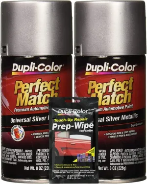 Dupli-Color Universal Silver Metallic Exact-Match Automotive Paint - 8 oz, Bundles with Prep Wipe (3 Items)