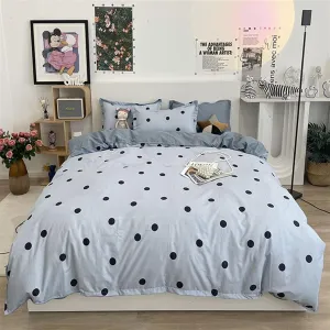 Duvet Cover Set, 4PCS Microfiber Bedding Black Dot Printed Geometric Comforter Cover Set,Washable No Fading for Women and Girls(B,Twin)