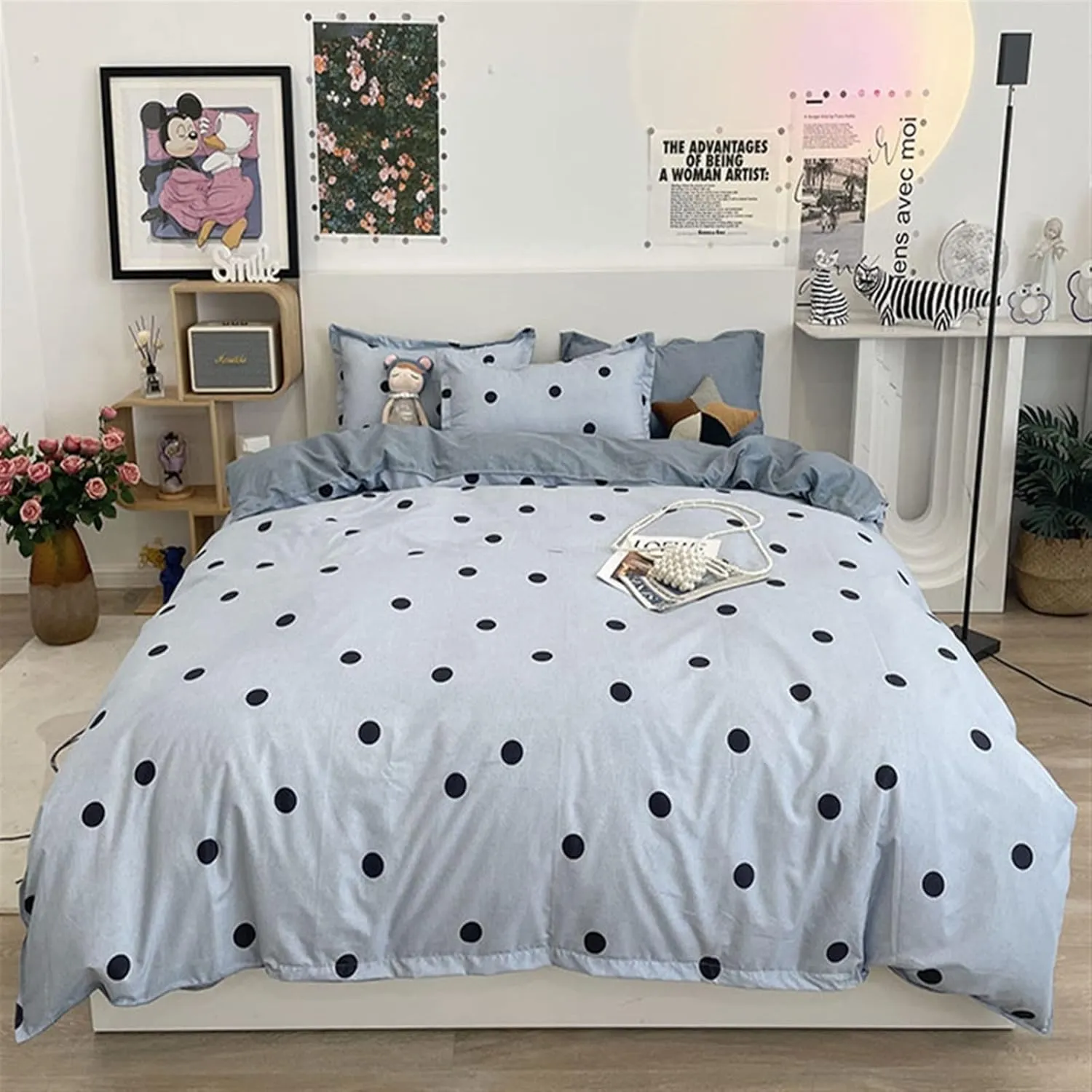 Duvet Cover Set, 4PCS Microfiber Bedding Black Dot Printed Geometric Comforter Cover Set,Washable No Fading for Women and Girls(B,Twin)