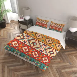 Duvet Cover Twin Size, Boho Duvet Cover Set for Women, Bohemian Comforter Cover Set with Zipper, 3 Piece Boho Colorful Retro Geometric Striped Printed Soft Bedding Set with 2 Pillowcases (B, Twin)