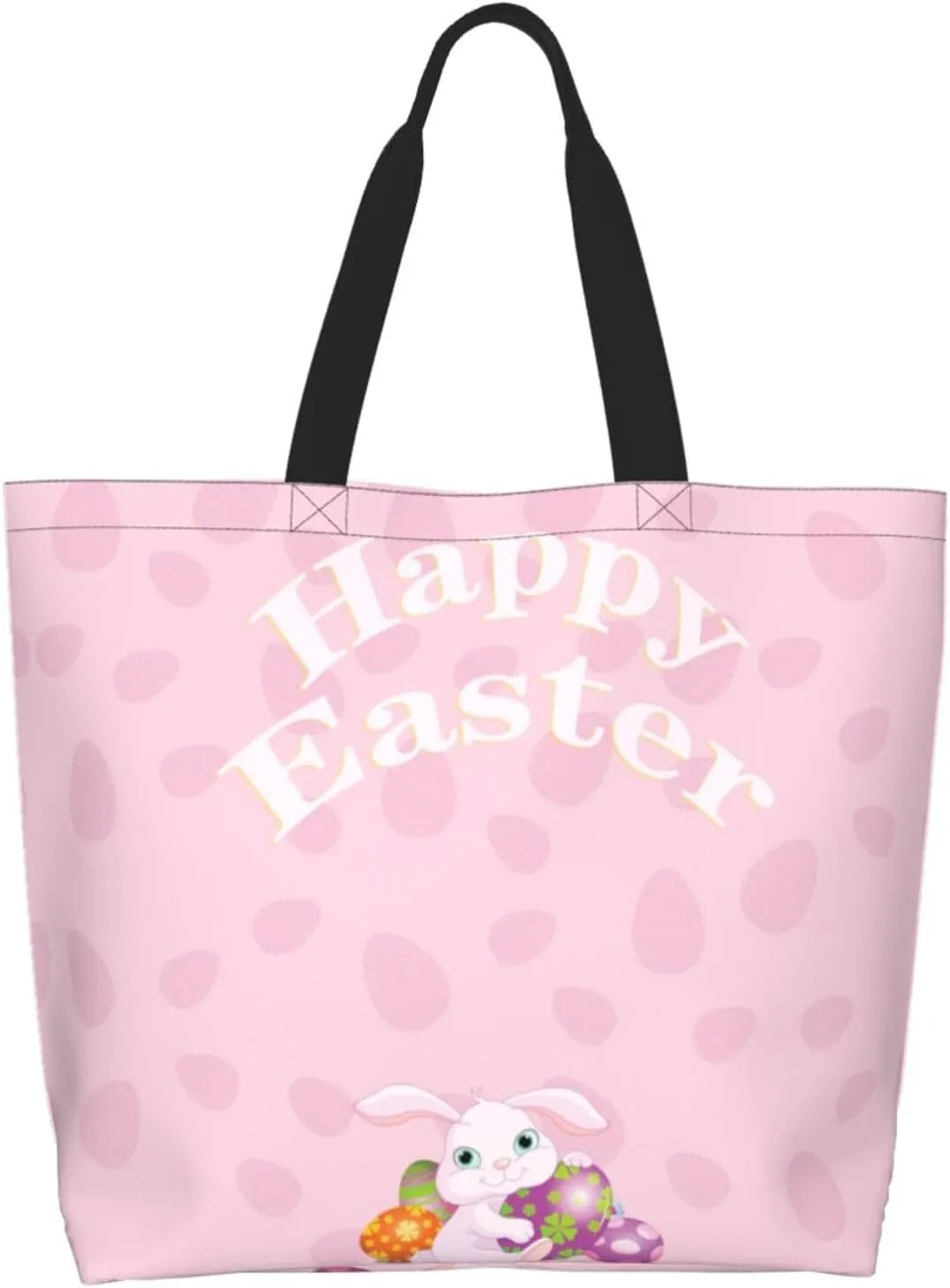 Easter Canvas Tote Bag Happy Easter Shoulder Bag Egg Casual Grocery Bags Easter Bags for Outdoor