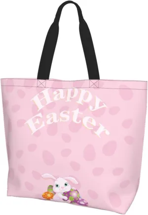 Easter Canvas Tote Bag Happy Easter Shoulder Bag Egg Casual Grocery Bags Easter Bags for Outdoor