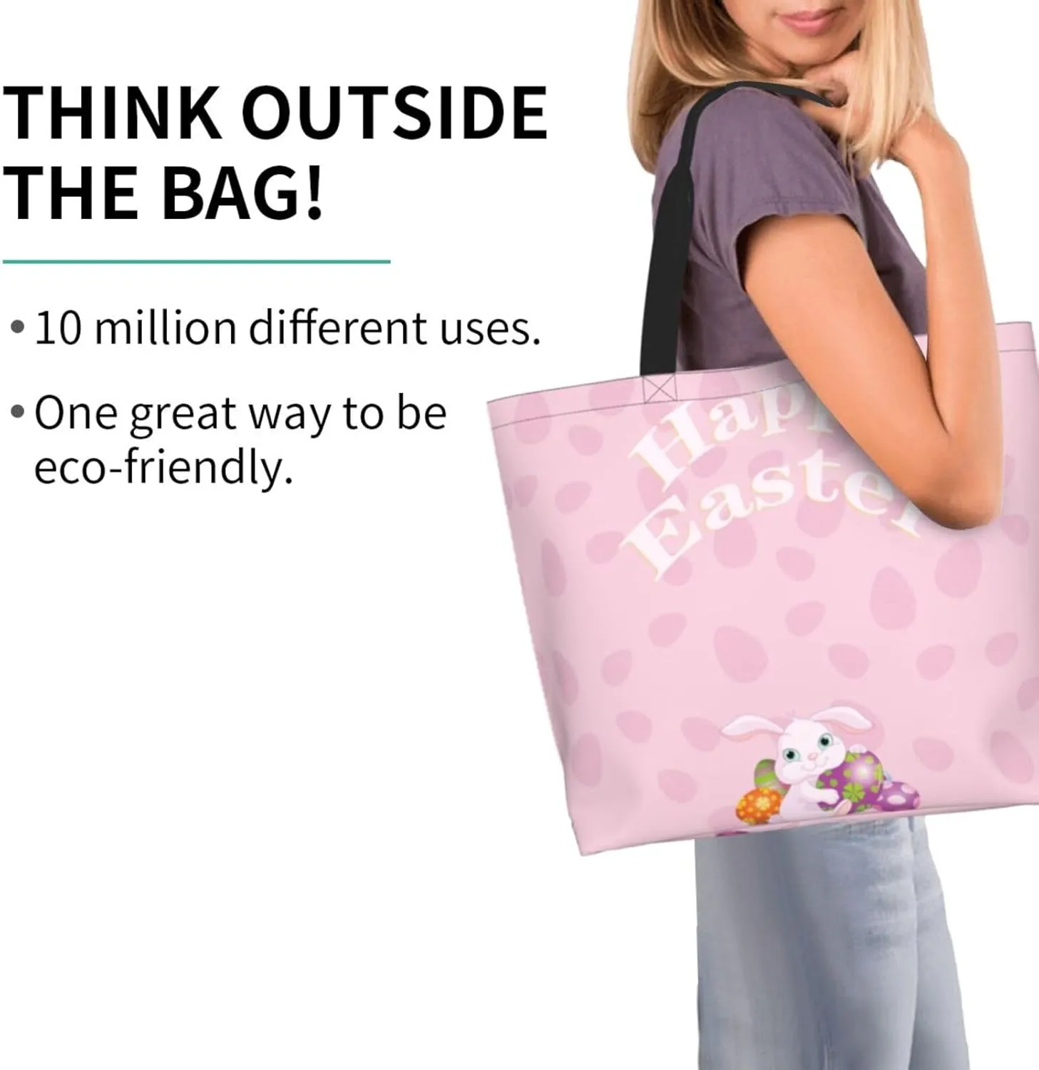 Easter Canvas Tote Bag Happy Easter Shoulder Bag Egg Casual Grocery Bags Easter Bags for Outdoor