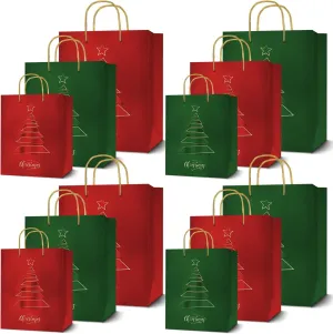 easykart labels 12 Christmas Gift Bags, Red & Green Metallic & Texture Finish with Golden & Spot Gloss Xmas Tree, Assorted Sizes With Handle (4 Extra Large 16", 4 Large 12", 4 Medium 9")