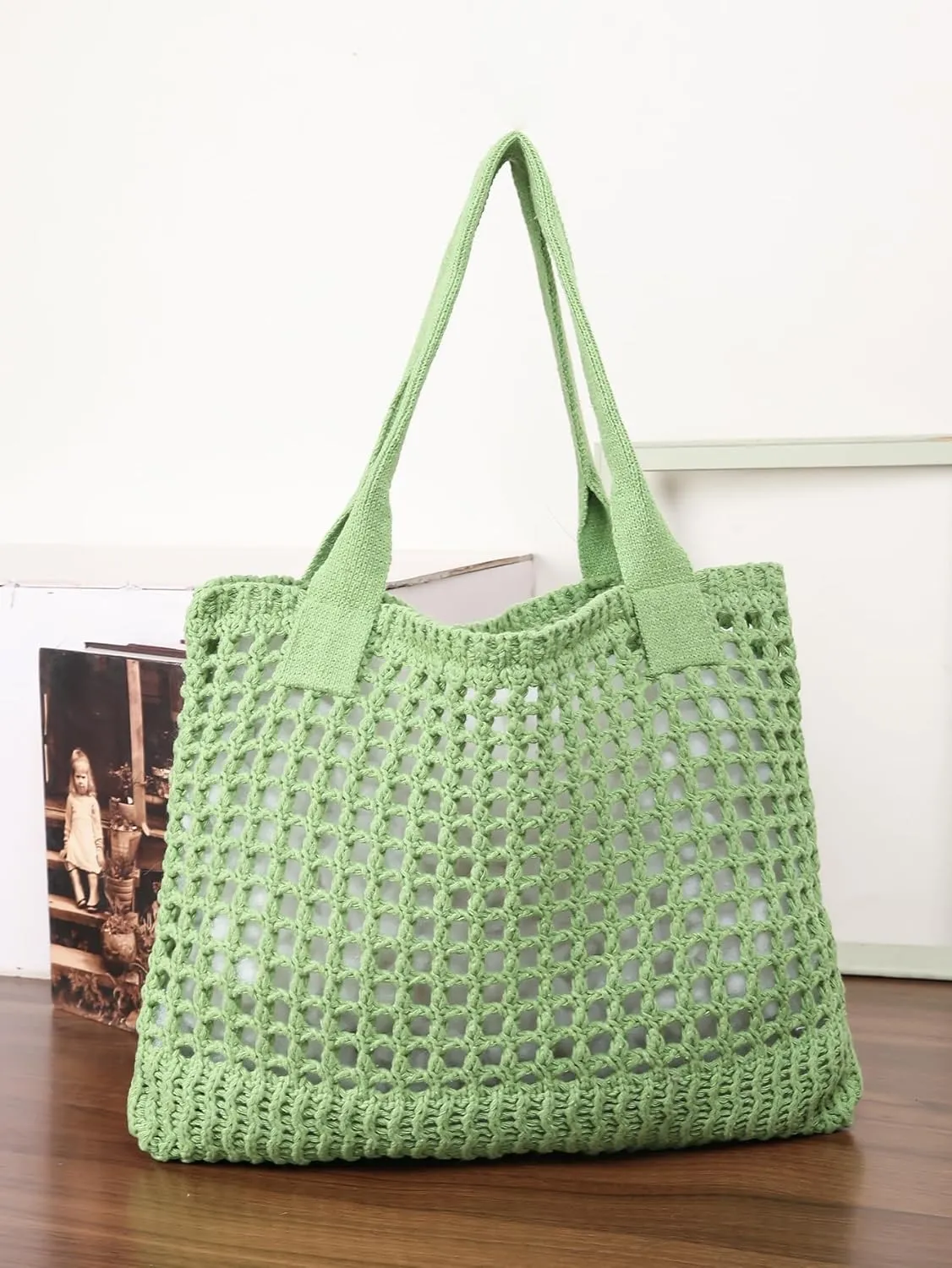 ENBEI Women's Beach Tote Bag, Crochet Knit Hollow Design, Stylish Tote for Beach,Travel and Everyday Use Aesthetic Handbag