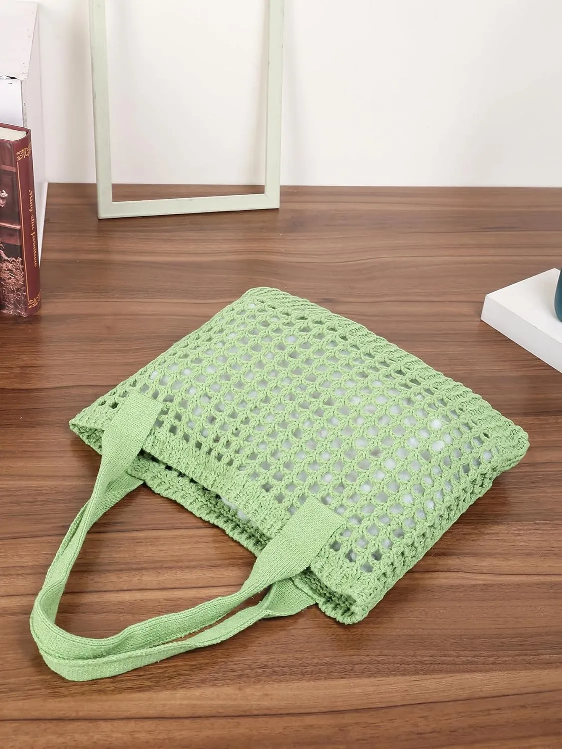 ENBEI Women's Beach Tote Bag, Crochet Knit Hollow Design, Stylish Tote for Beach,Travel and Everyday Use Aesthetic Handbag