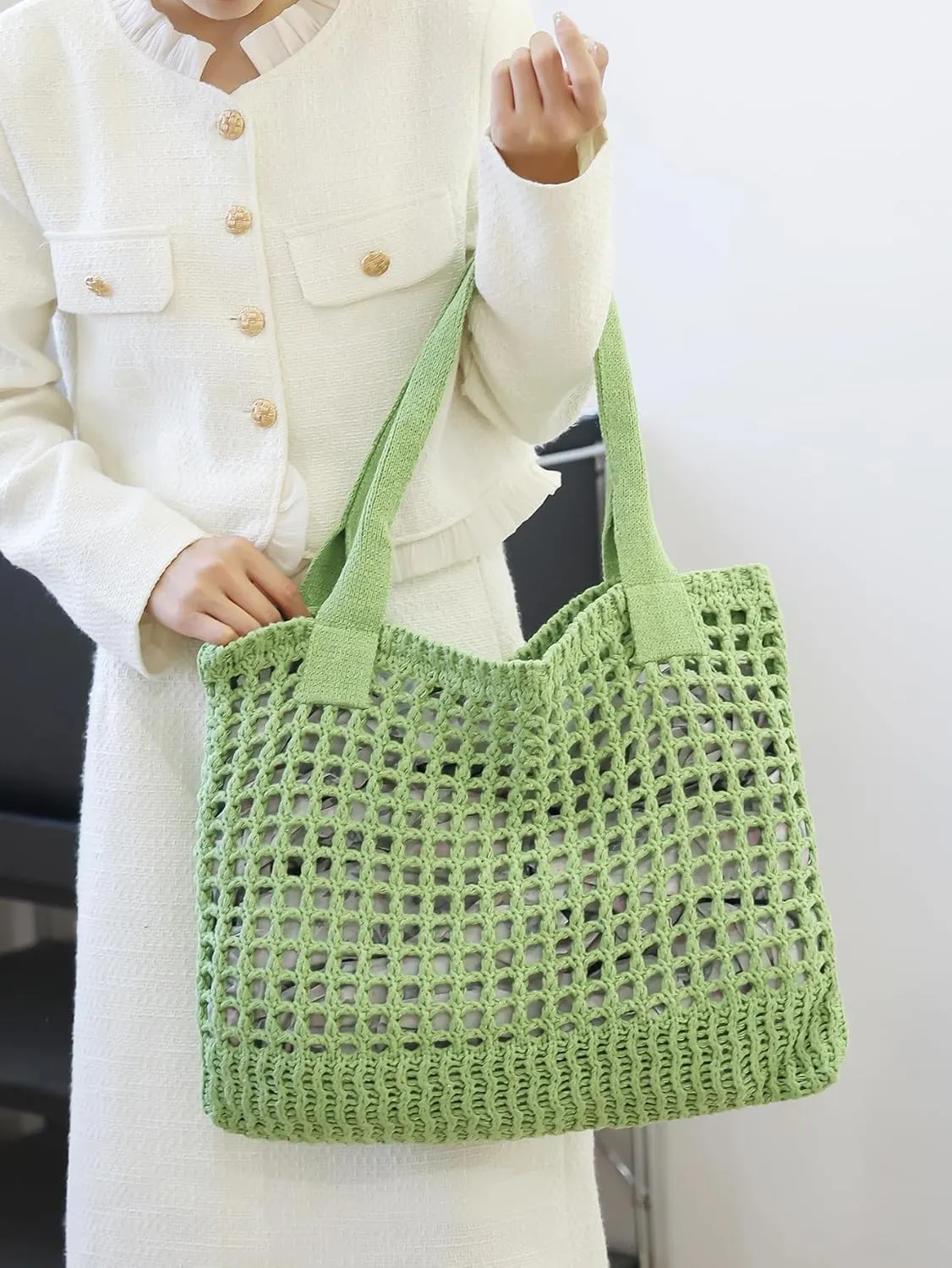 ENBEI Women's Beach Tote Bag, Crochet Knit Hollow Design, Stylish Tote for Beach,Travel and Everyday Use Aesthetic Handbag