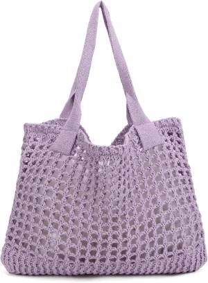 ENBEI Women's Beach Tote Bag, Crochet Knit Hollow Design, Stylish Tote for Beach,Travel and Everyday Use Aesthetic Handbag