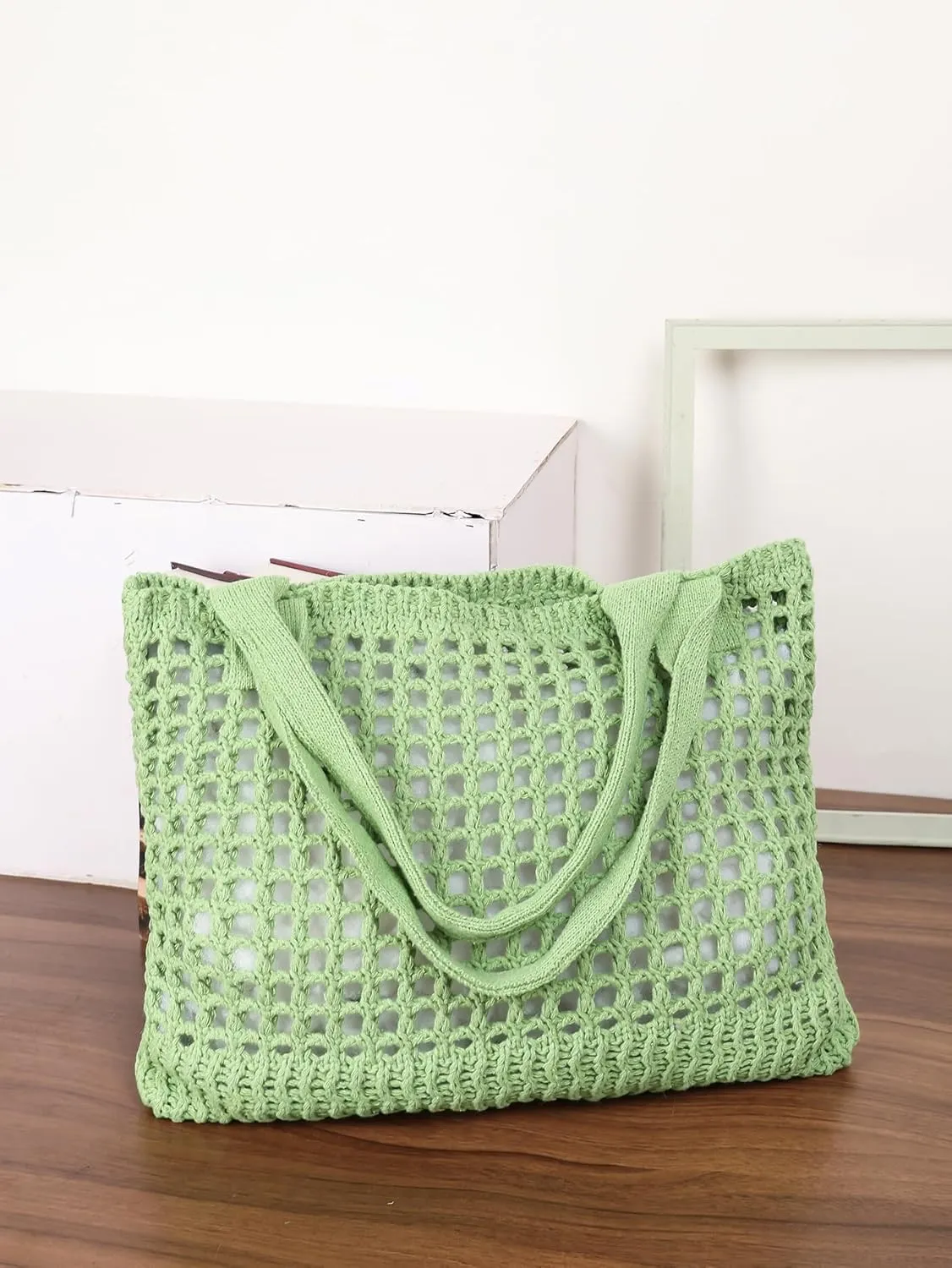 ENBEI Women's Beach Tote Bag, Crochet Knit Hollow Design, Stylish Tote for Beach,Travel and Everyday Use Aesthetic Handbag