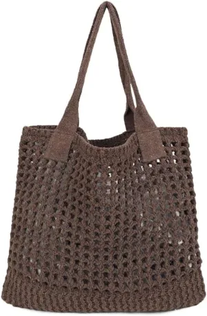 ENBEI Women's Beach Tote Bag, Crochet Knit Hollow Design, Stylish Tote for Beach,Travel and Everyday Use Aesthetic Handbag