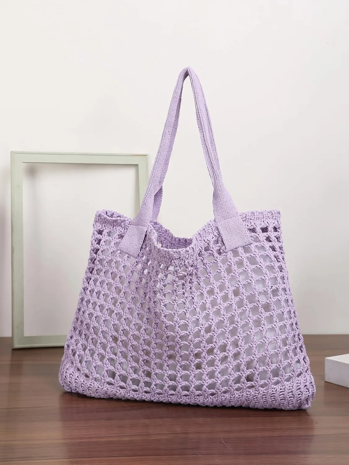 ENBEI Women's Beach Tote Bag, Crochet Knit Hollow Design, Stylish Tote for Beach,Travel and Everyday Use Aesthetic Handbag