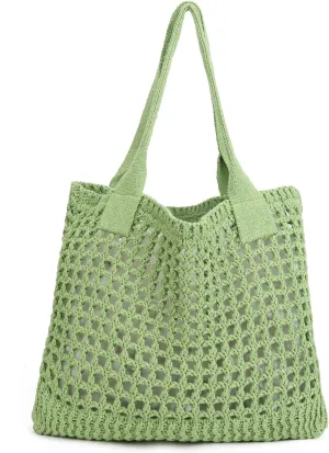 ENBEI Women's Beach Tote Bag, Crochet Knit Hollow Design, Stylish Tote for Beach,Travel and Everyday Use Aesthetic Handbag