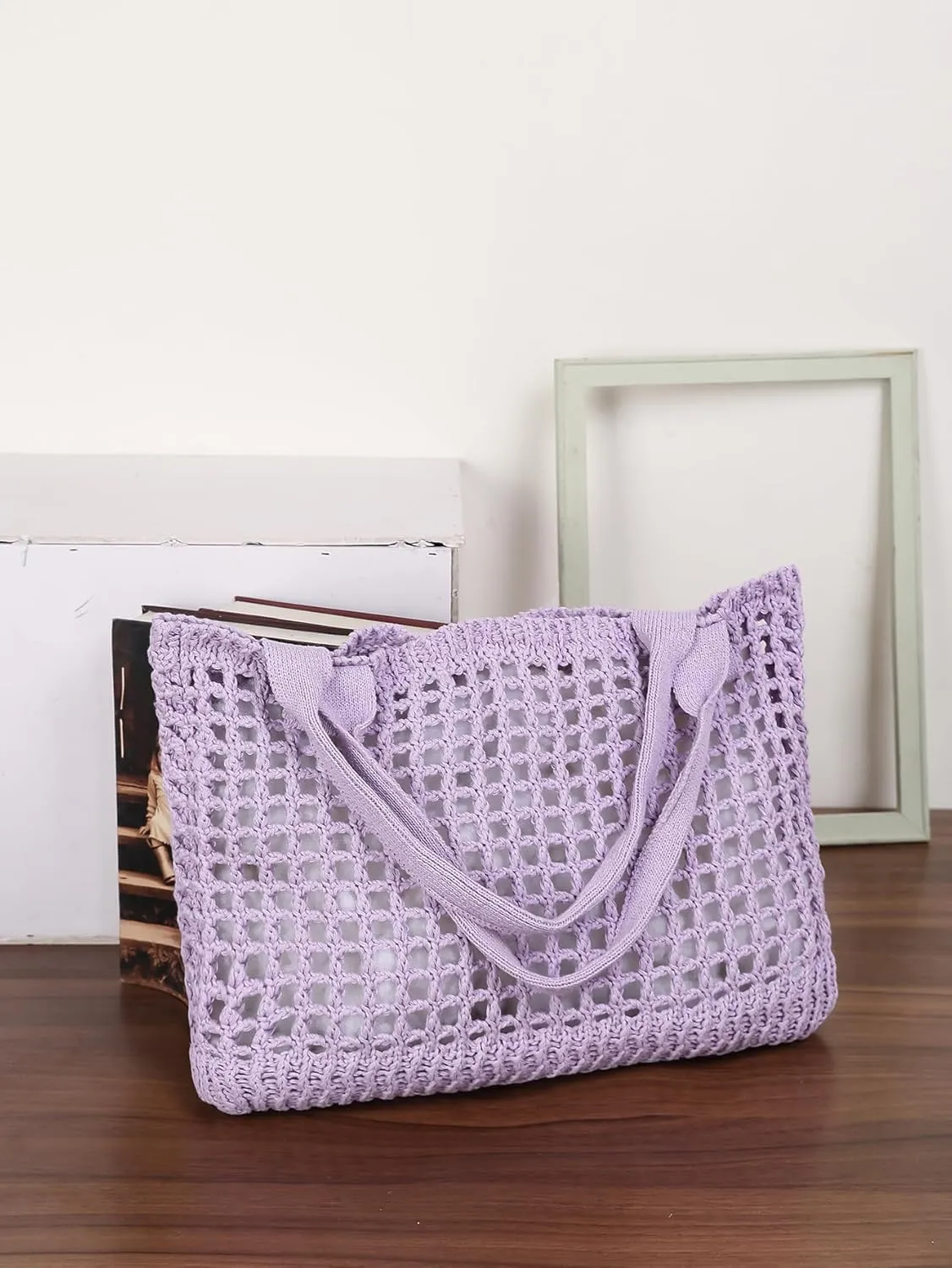 ENBEI Women's Beach Tote Bag, Crochet Knit Hollow Design, Stylish Tote for Beach,Travel and Everyday Use Aesthetic Handbag