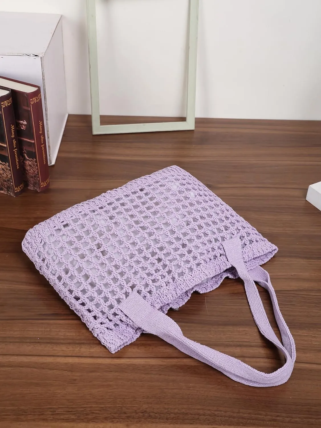 ENBEI Women's Beach Tote Bag, Crochet Knit Hollow Design, Stylish Tote for Beach,Travel and Everyday Use Aesthetic Handbag