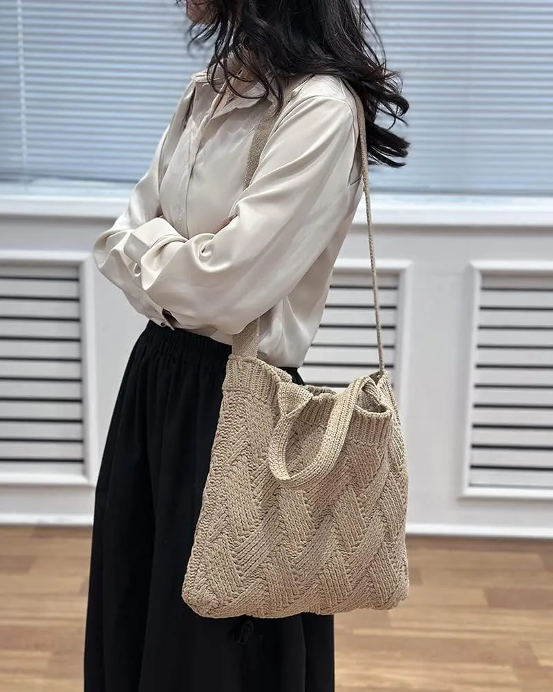 ENBEI Women's tote bags aesthetic Shoulder Handbags Hand crocheted Bags large Shoulder Shopping Bag large satchel cute Bag