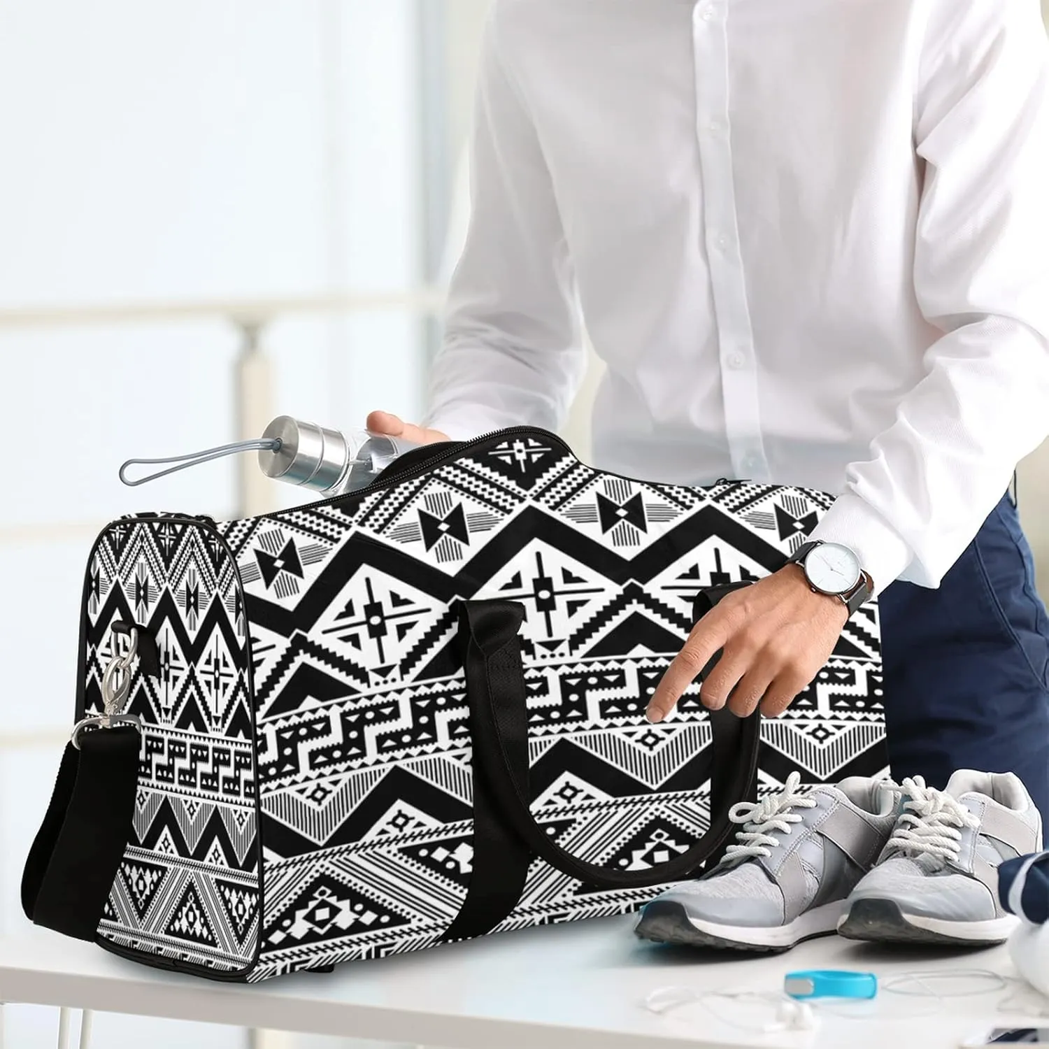 Ethni Ethnic Aztec Geometric Sports Tote Gym Duffel Bag - Foldable Weekender Overnight Shoulder Carry On Luggage Handle Bag for Women Men