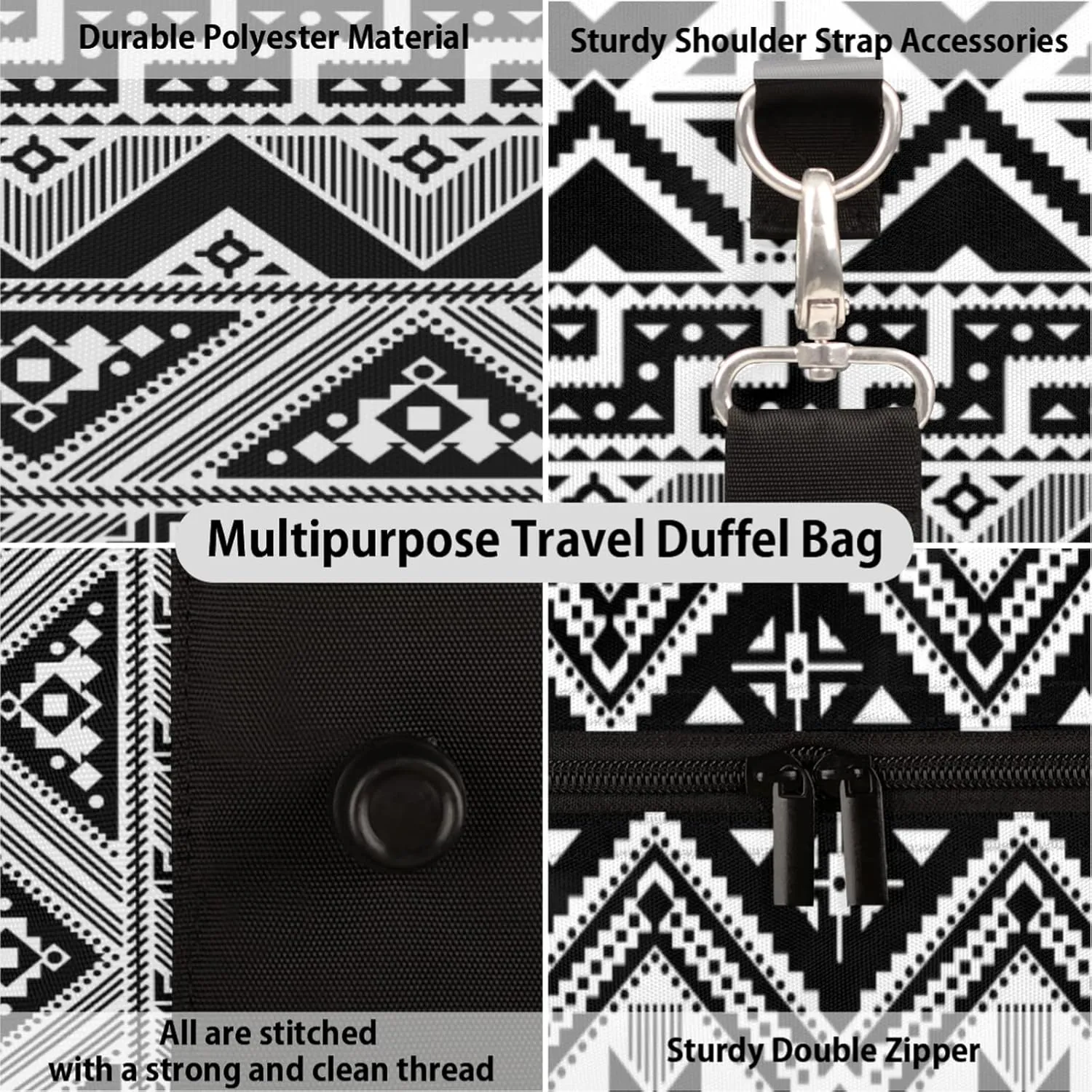 Ethni Ethnic Aztec Geometric Sports Tote Gym Duffel Bag - Foldable Weekender Overnight Shoulder Carry On Luggage Handle Bag for Women Men