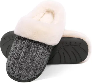 Evshine Warm Knit House Slippers for Women Comfy Wool-Like Lined Chenille Slippers with Memory Foam and Indoor Outdoor Soles