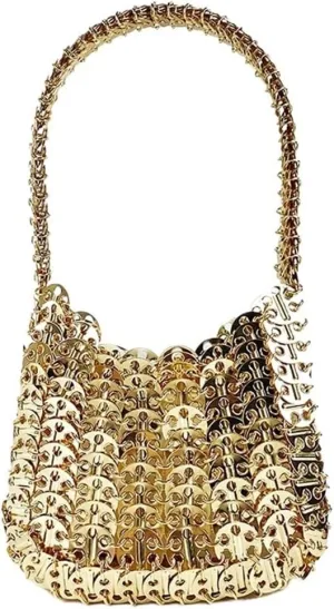 Fashion Korean Version Gold Aluminum Sheet Temperament Versatile Woven Handbag