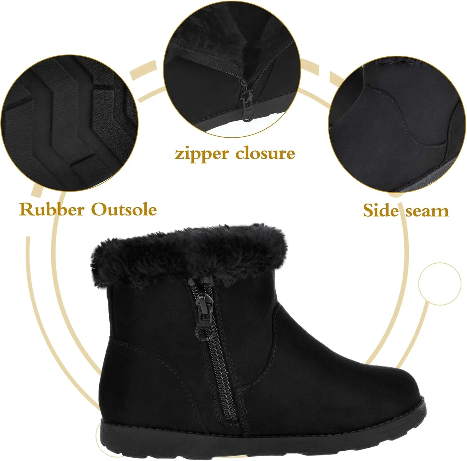 festooning Girls & Toddler' Faux Fur Shearling Style Boots, Girls Warm Winter Flat Non-Slip Zip Snow Boots for Indoor Outdoor(Toddler/Little Kid/Big Kid)