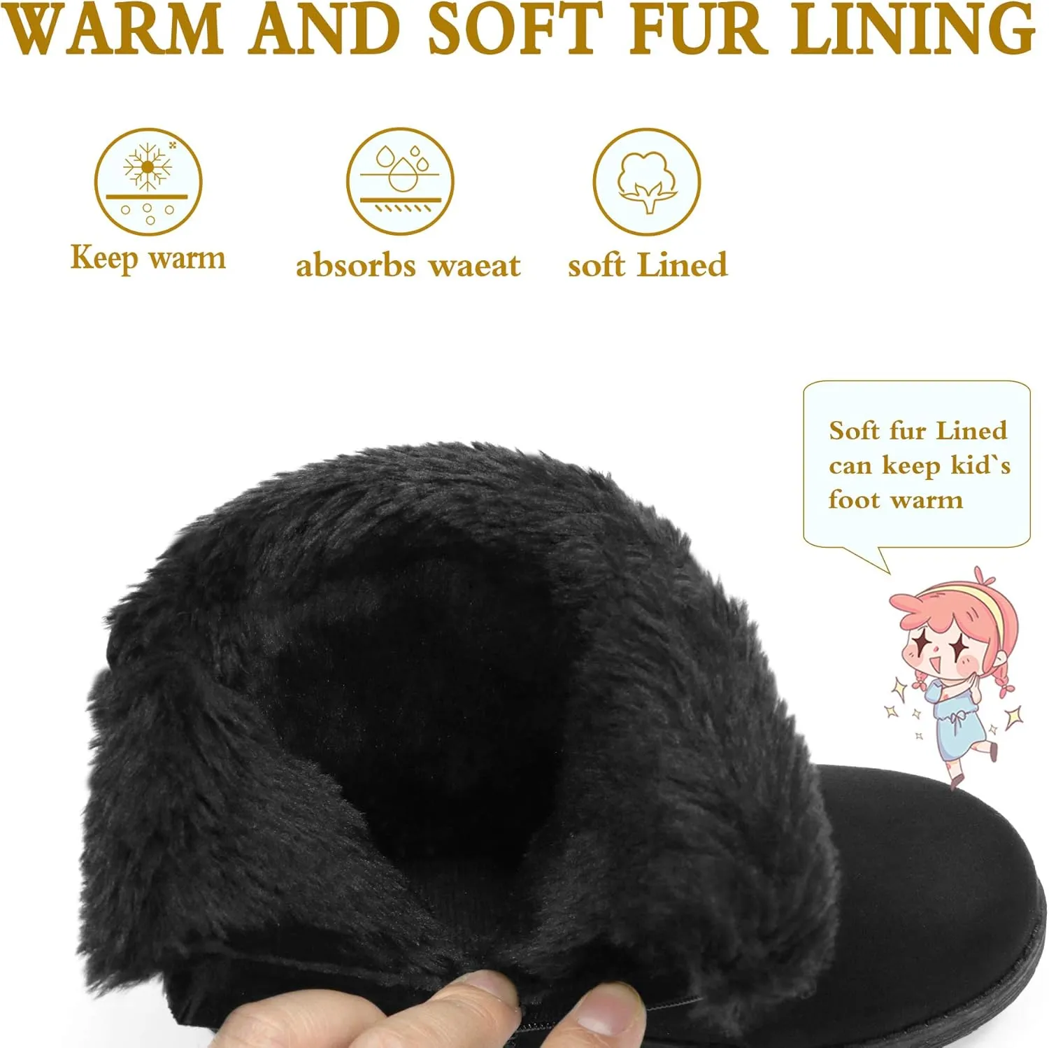 festooning Girls & Toddler' Faux Fur Shearling Style Boots, Girls Warm Winter Flat Non-Slip Zip Snow Boots for Indoor Outdoor(Toddler/Little Kid/Big Kid)