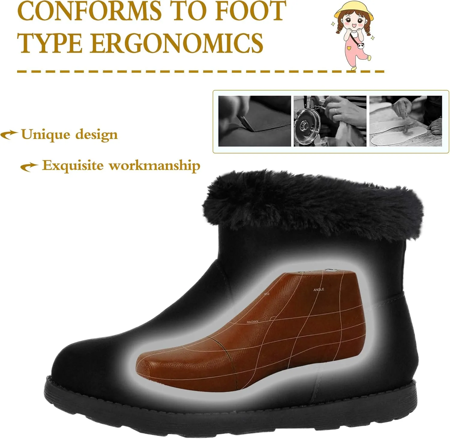 festooning Girls & Toddler' Faux Fur Shearling Style Boots, Girls Warm Winter Flat Non-Slip Zip Snow Boots for Indoor Outdoor(Toddler/Little Kid/Big Kid)