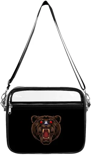 Fiercely Bear Head Clear Stadium Bag Clear Messenger Bag Shoulder Bag with 2 Compartments Clear Crossbody Bag