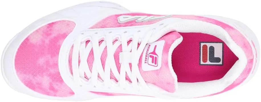 Fila Volley Zone Tie Dye Womens Pickleball Shoe Pink Glo/White/Metallic Silver