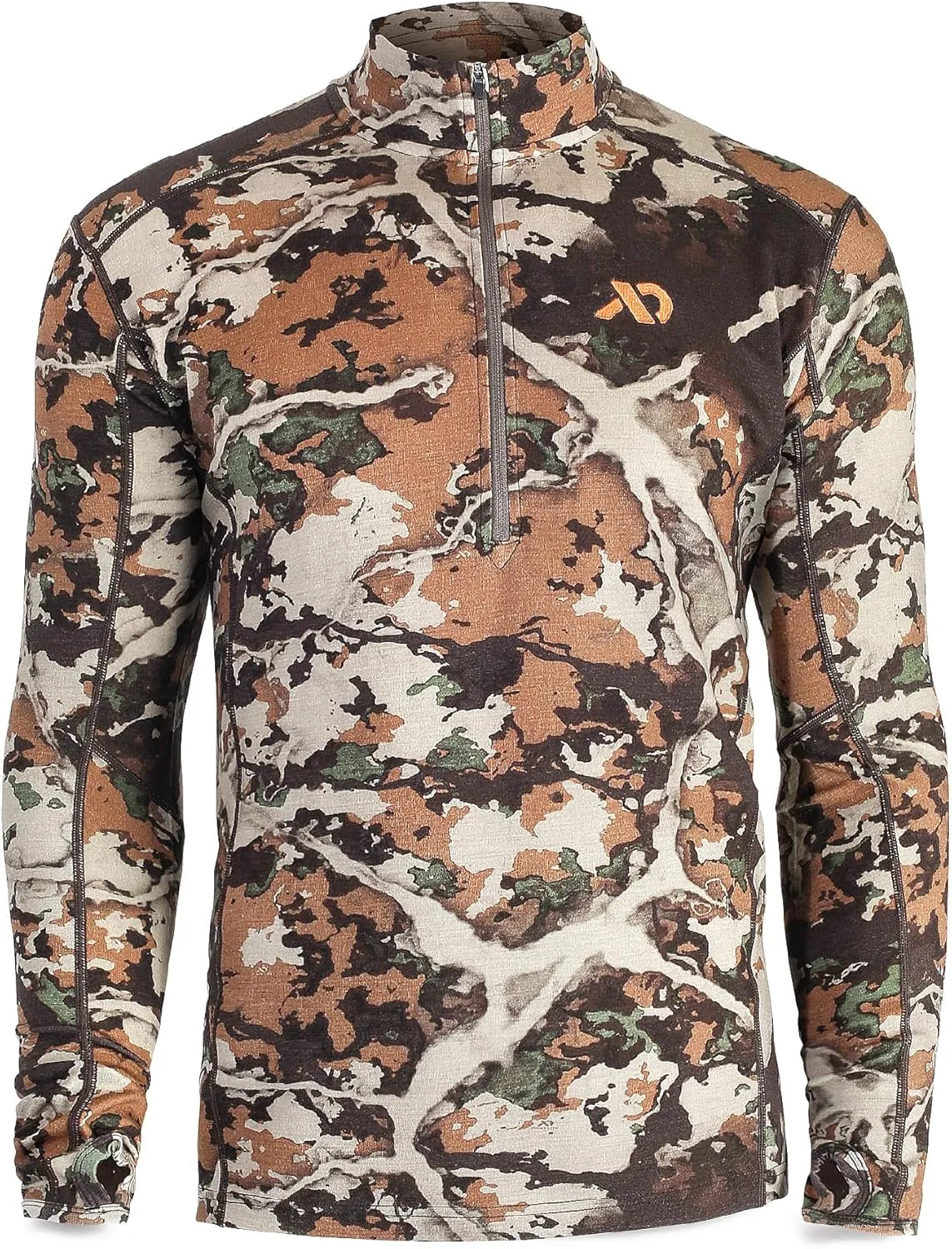 First Lite Men's Kiln Quarter-Zip - Merino Wool Midweight Camo Hunting Base Layer