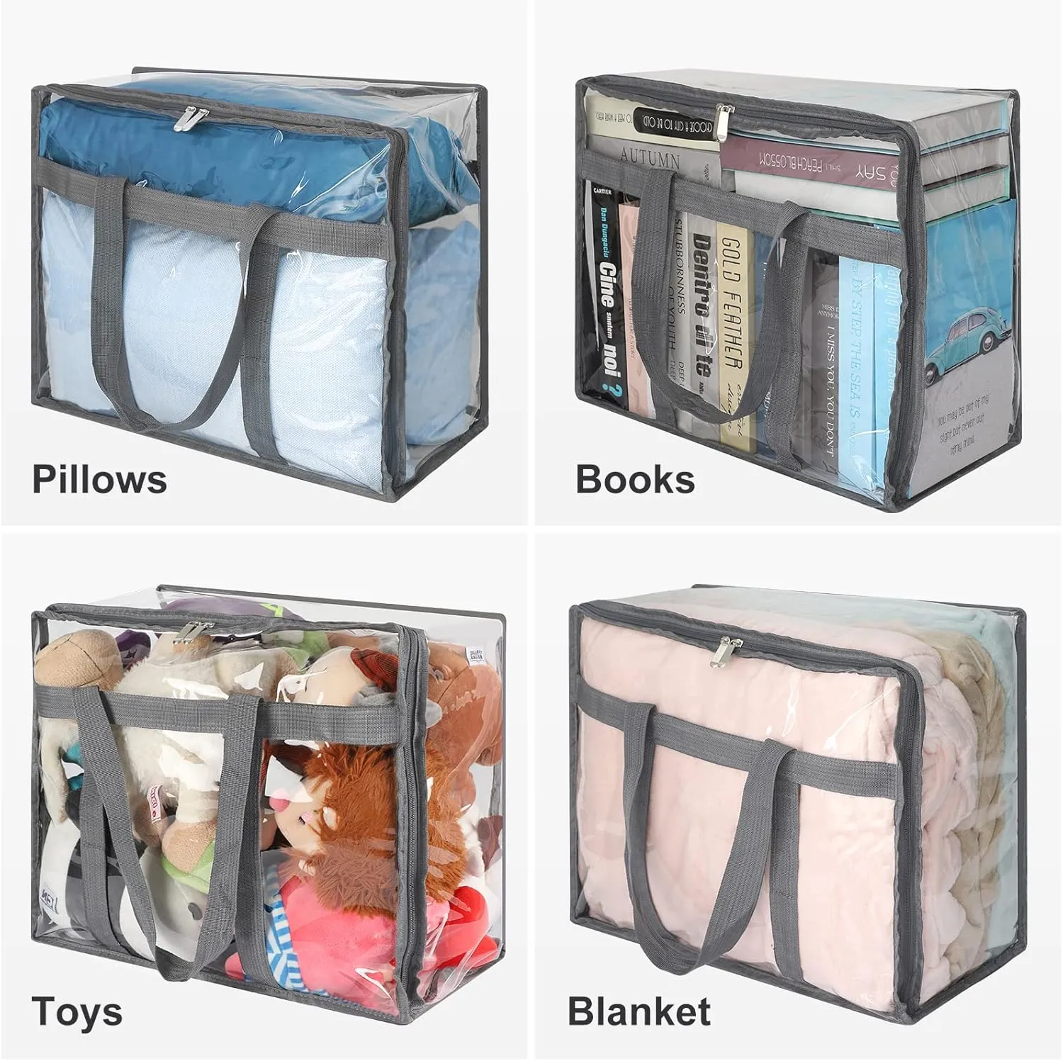 Fixwal 6 Pack Clear Clothes Storage Bags PVC Organizers with Reinforced Handle 18x15x9 Inch Transparent Vinyl Space Saver with Sturdy Zippers for Comforters, Blankets, Linen, Bedding, Duvet