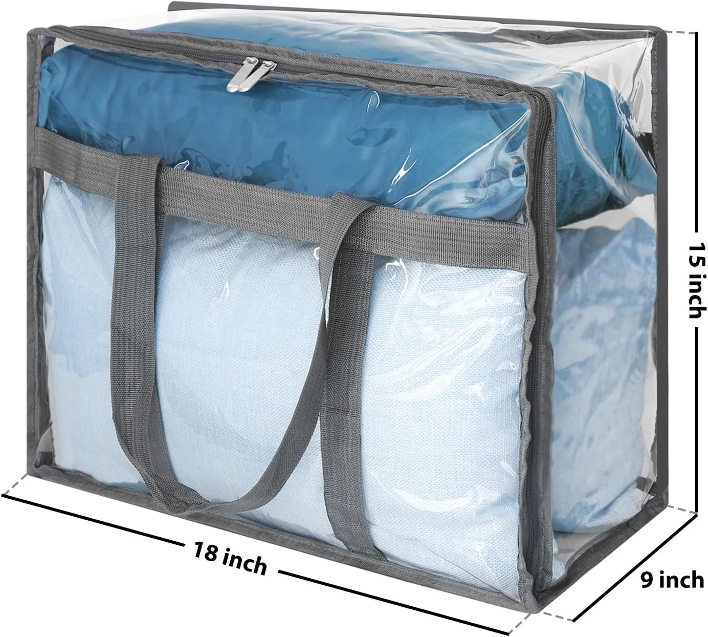 Fixwal 6 Pack Clear Clothes Storage Bags PVC Organizers with Reinforced Handle 18x15x9 Inch Transparent Vinyl Space Saver with Sturdy Zippers for Comforters, Blankets, Linen, Bedding, Duvet