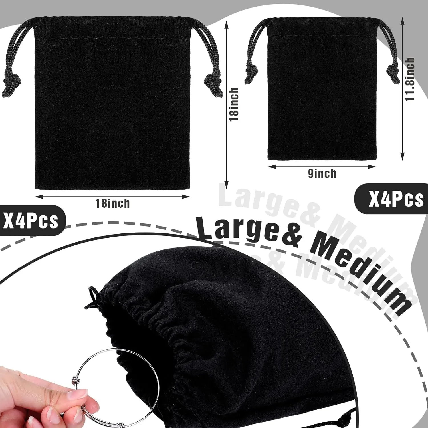 Fumete 8 Pcs Silver Storage Bags Anti Tarnish Storage Bags 18" x 18" 9" x 11.8" Silver Protector Bags for Jewelry Silverware Protection Resistant Tarnish Storage Bags for Silverware Flatware (Black)