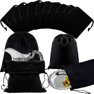 Fumete 8 Pcs Silver Storage Bags Anti Tarnish Storage Bags 18" x 18" 9" x 11.8" Silver Protector Bags for Jewelry Silverware Protection Resistant Tarnish Storage Bags for Silverware Flatware (Black)