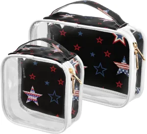 GAIGEO American Stars Clear Make up Travel Bag, Toiletry Bag for Car, Travel Size Toiletries Bag for Women, 2 Pack