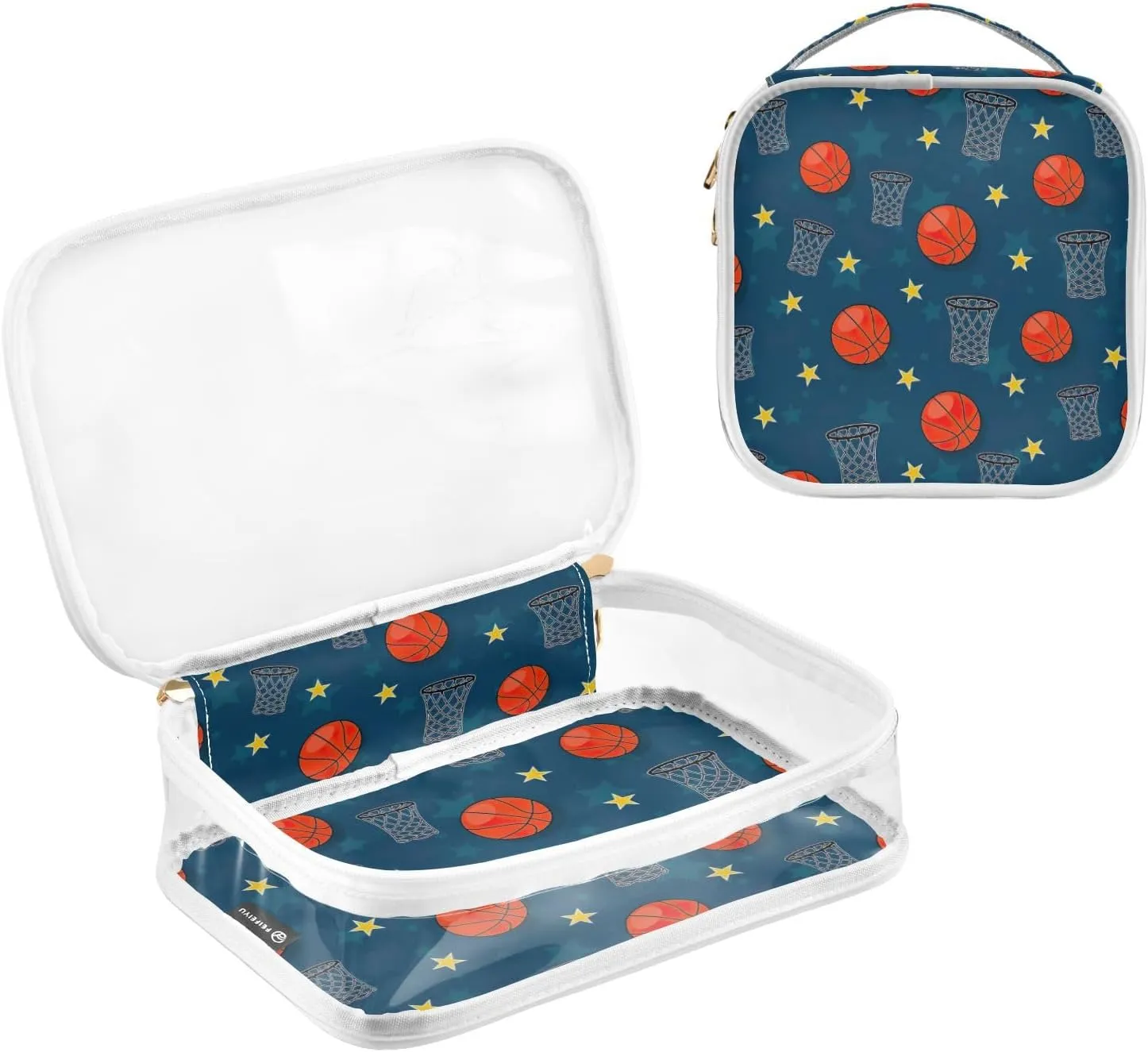 GAIGEO Basketball Theme Clear Plastic Makeup Bag, Clear Bag for Car, Clear Make up Bags for Women, 2 Pack