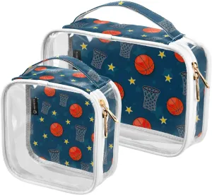 GAIGEO Basketball Theme Clear Plastic Makeup Bag, Clear Bag for Car, Clear Make up Bags for Women, 2 Pack