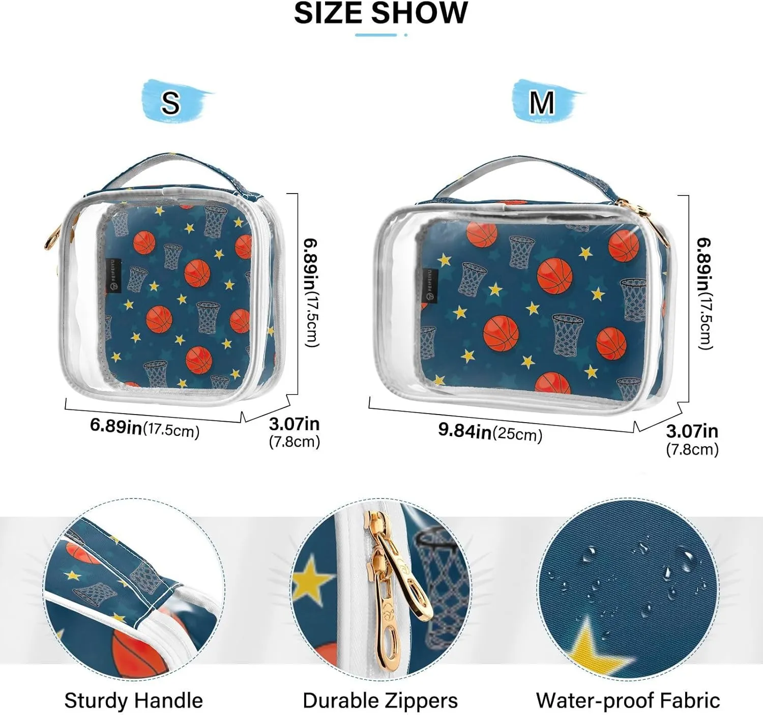 GAIGEO Basketball Theme Clear Plastic Makeup Bag, Clear Bag for Car, Clear Make up Bags for Women, 2 Pack