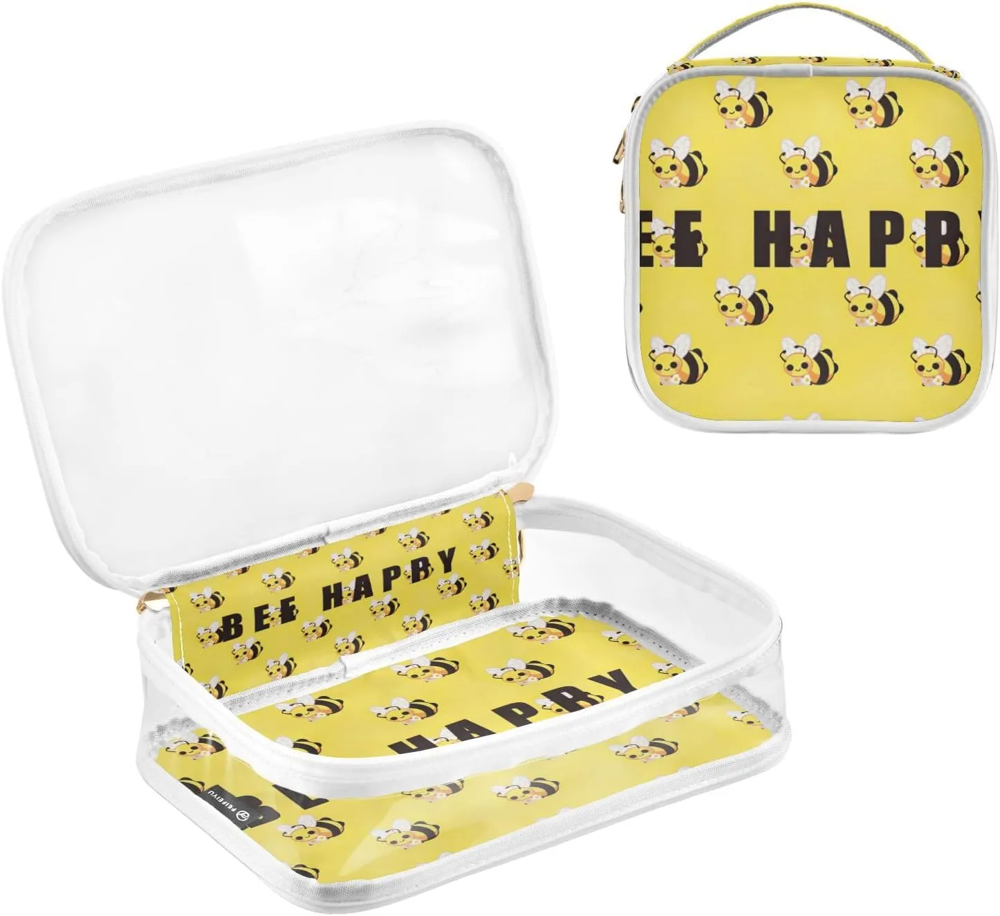 GAIGEO BEE HAPPY Clear Toiletry Bag Set, Travel Clear Bag Tsa Approved, Cosmetic Bags for Women, 2 Pack
