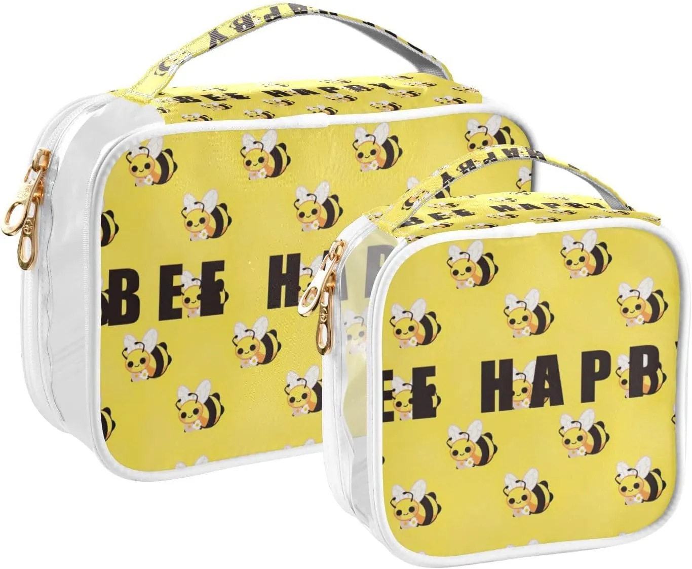 GAIGEO BEE HAPPY Clear Toiletry Bag Set, Travel Clear Bag Tsa Approved, Cosmetic Bags for Women, 2 Pack