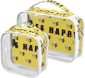 GAIGEO BEE HAPPY Clear Toiletry Bag Set, Travel Clear Bag Tsa Approved, Cosmetic Bags for Women, 2 Pack
