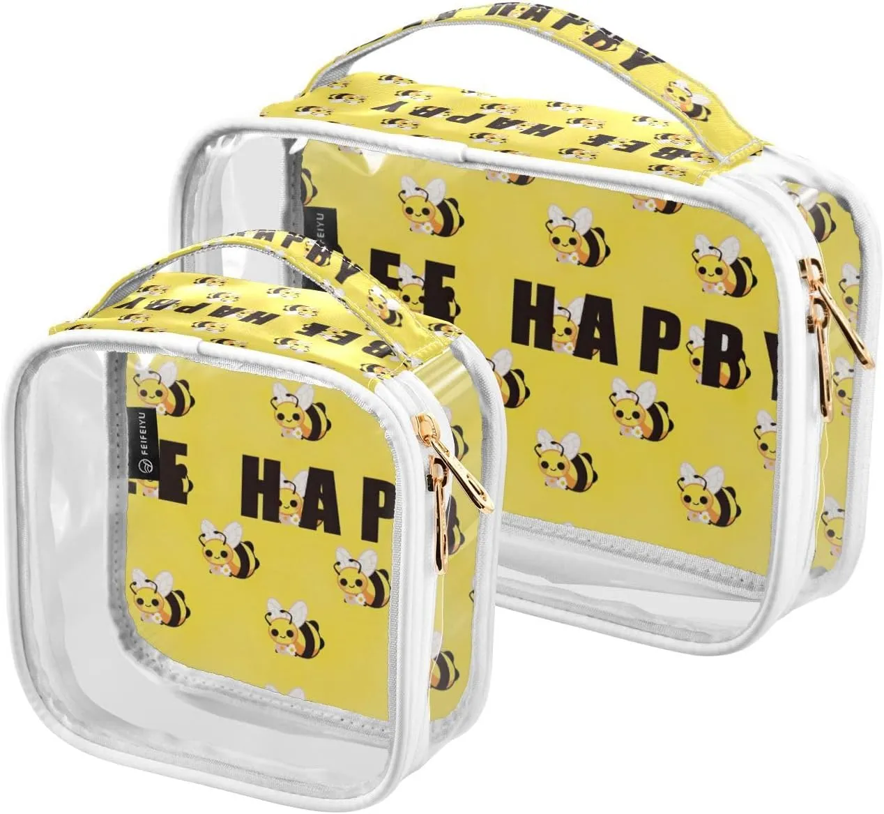 GAIGEO BEE HAPPY Clear Toiletry Bag Set, Travel Clear Bag Tsa Approved, Cosmetic Bags for Women, 2 Pack