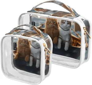 GAIGEO Cats on Board a Sailing Glacier Clear Zippered Bag with Handles, Clear Toiletries Bag for Travel, Womans Travel Toiletry Bag, 2 Pack