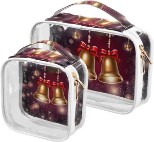 GAIGEO Christmas with Merry Bells and Lights Clear Makeup Bag Set, Travel Liquid Bag, Cosmetic Travel Accessories, 2 Pack