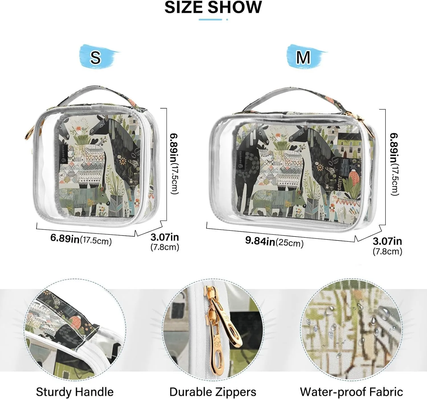 GAIGEO Collage Teal Green Plant Sheep Animals 2 Pack Clear Makeup Bag Set, Clear Tsa Travel Bag, Hair Product Travel Bag